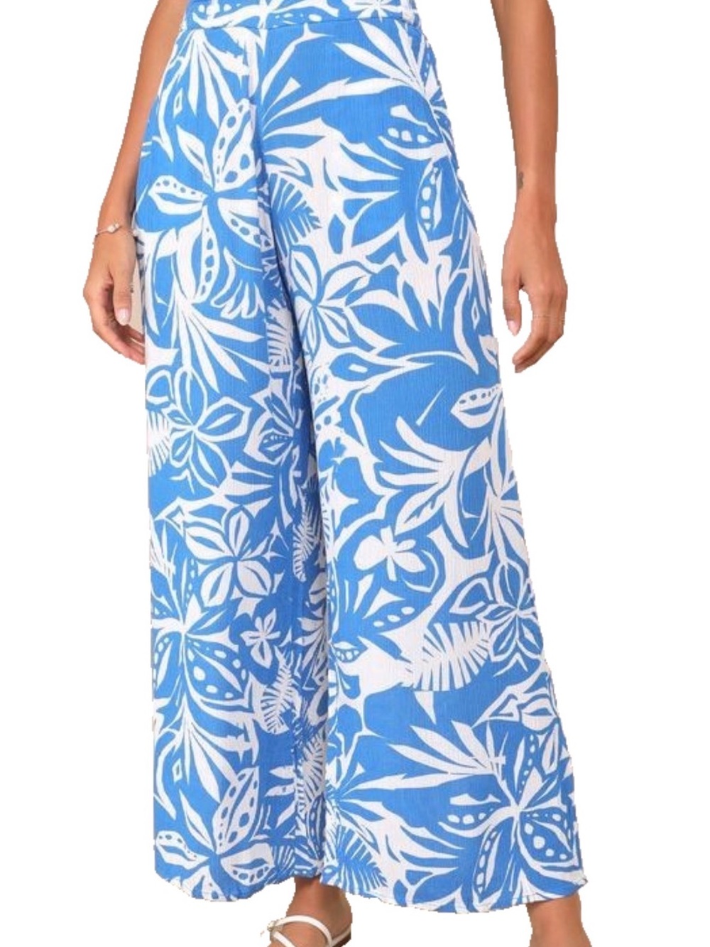 ✨ ROXY MIDNIGHT NEW AVENUE MEDIUM BLUE WHITE TROPICAL WIDE-LEG PANT SUMMER BEACH
